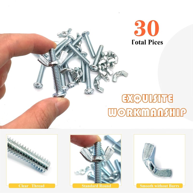 Matrelt 30Pack 1/4"-20 x1-1/2 Screw Bolts and Wing Nut Kit 15pcs Machine Screws with Round Head Phillips 15pcs Butterfly Hand Twist Tighten Nut Zinc Plated Hardware Fitting Fastenings Assortment Kit - Image 4